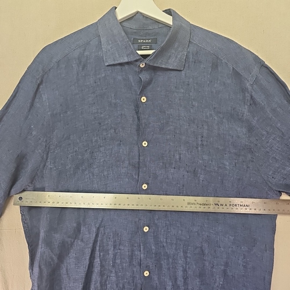 SPADA Puro Lino Men's 17.5 44 Blue Button Up Long Sleeve Shirt 100% Linen Italy - Picture 5 of 12